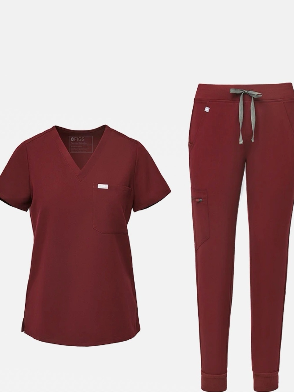 FIGS Burgundy Scrub Top and Jogger Pants Set